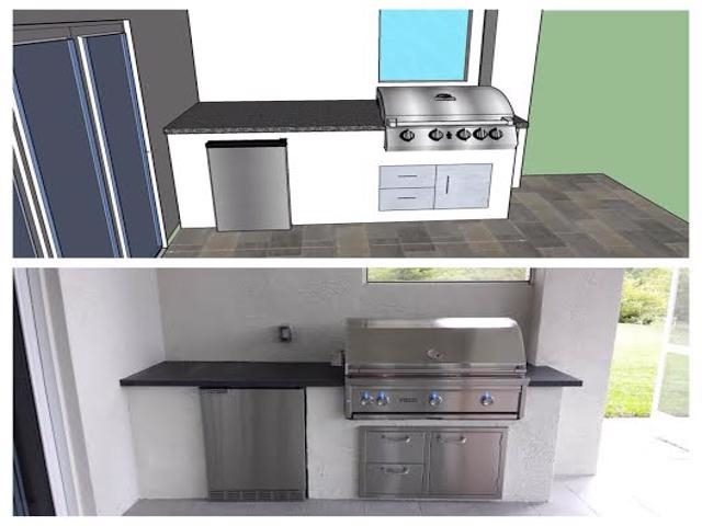 Cliff's Pools & Patios modern outdoor kitchen with dark granite - serving Boca Raton, FL