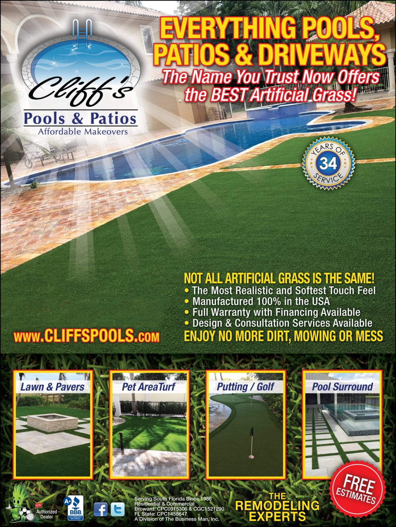 Artificial Turf Installation in Residential Backyard by Cliff's Pool in South Florida